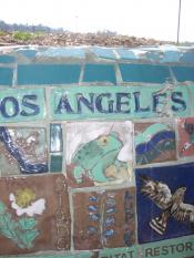 Rio de Los Angeles community bench detail Rio de Los Angeles community bench detail